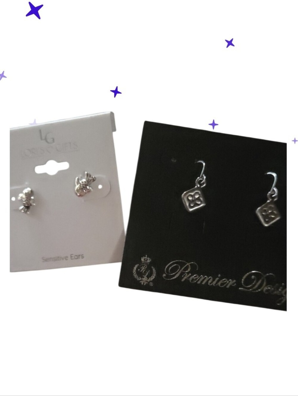New Silver Floral and Fish Cz  Earrings - Floral Dainty Drop Earrings
